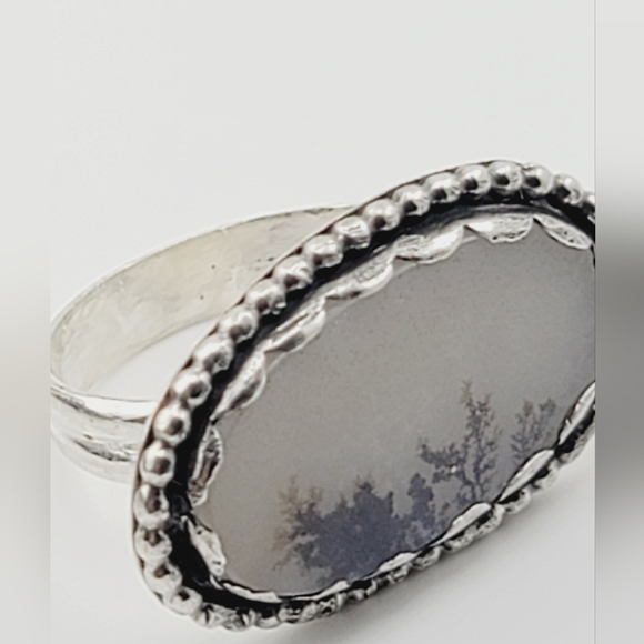 DENDRITIC AGATE RING HANDMADE IN STERLING SILVER METAL SIZE 7.5 - Picture 2 of 12